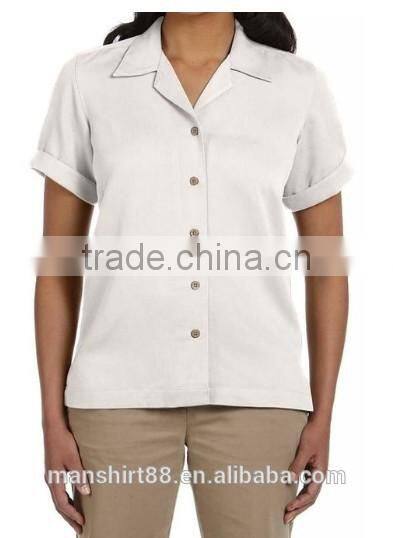 35% cotton 65% polyester tailored collar short sleeve women's work shirt