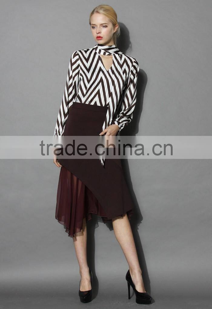 2016 Guangzhou Shandao Factory Summer New Arrivals High Fashion Formal Wine Red High Waist Cotton Ladies Office Uniform Skirts