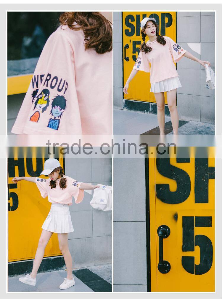 cartoon printing horn sleeves t shirt for women