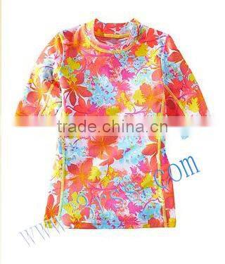 kid's flower printed short sleeve rash t shirt for girl