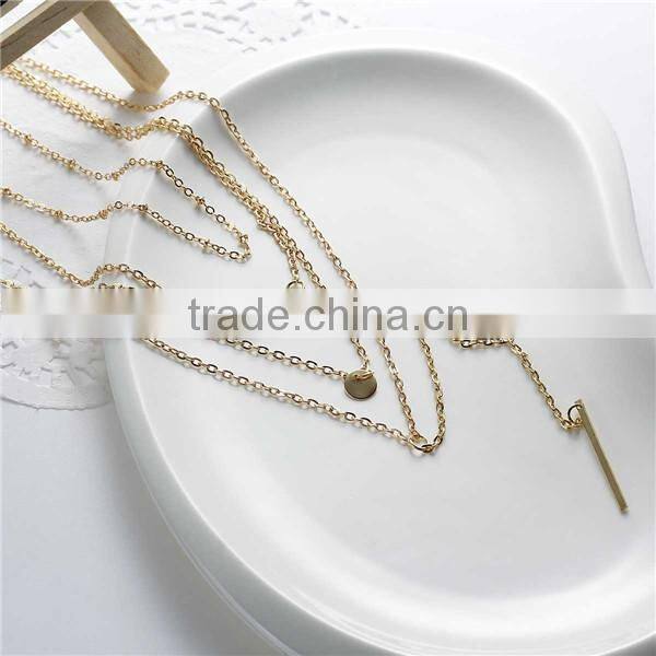 New Fashion Multilayer Layered Necklace Gold Plated With Round Rectangle Pendants Champagne Acrylic Beads 42.0cm long