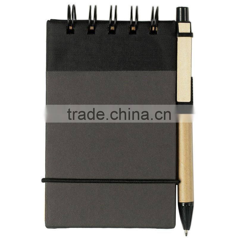 Hard kraft card cover spiral winding pocket recycle notebook 70grams 50sheets 7.8*12.8cm with paper pen and elastic