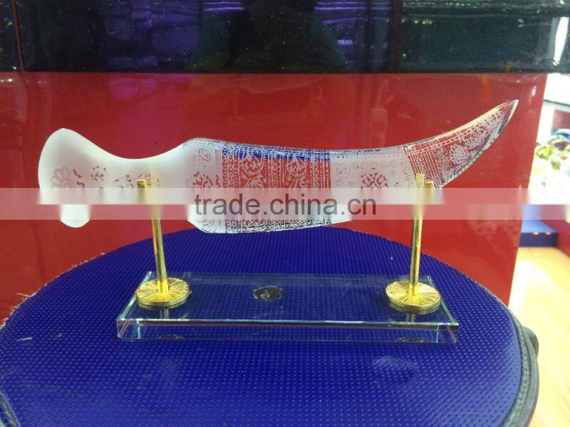 Crystal Khanjar Jambiya Etched Frosted Knife Sword Dagger as Arab Souvenir Gift