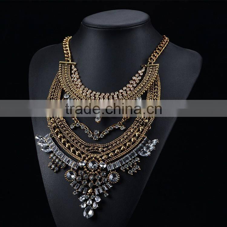 Fashion Jewelry 2016 new European and American jewelry multilayer alloy diamond necklaces pendants For Woman
