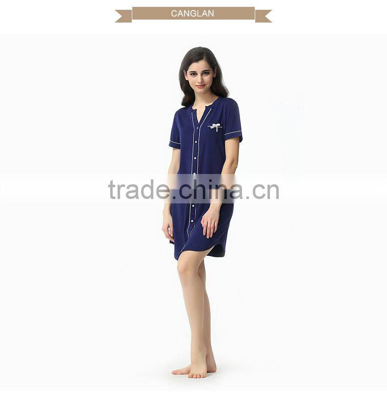 Logo printed Qianxiu Men Women Red Navy Blue Placket Short Sleeved Sexy Nighty for Honeymoon