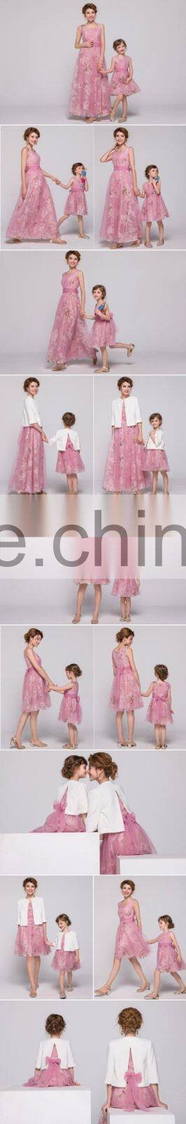 2015 new design floral Chiffon mother and daughter clothing, mother and daughter dress design