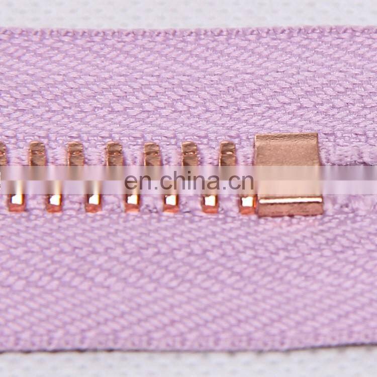 Hot sale fashion rose gold metal zipper