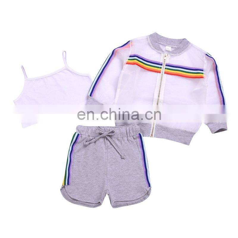 2019 Hot Summer New Girls' Clothing Sets Sun Protection Tops +Solid Shorts +Solid Vest Outfits Set KIds Children Cloth
