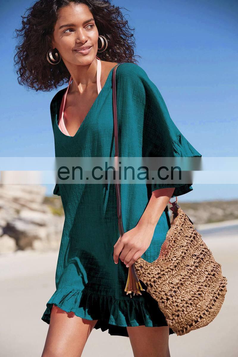 Black White Beach Deep V Neck Tunic Women White Bikini Cover Up Swimsuit Beach Dress Transparent Sundresses Swim Blouses