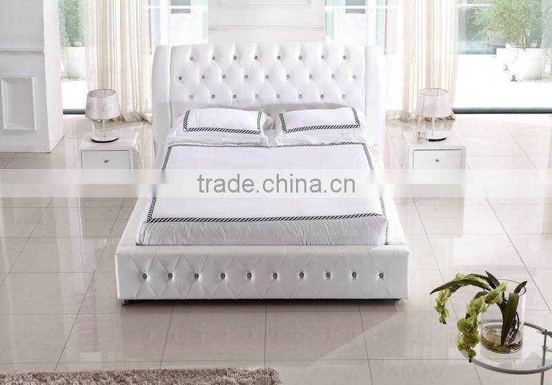 modern leather bed with crystal buttons