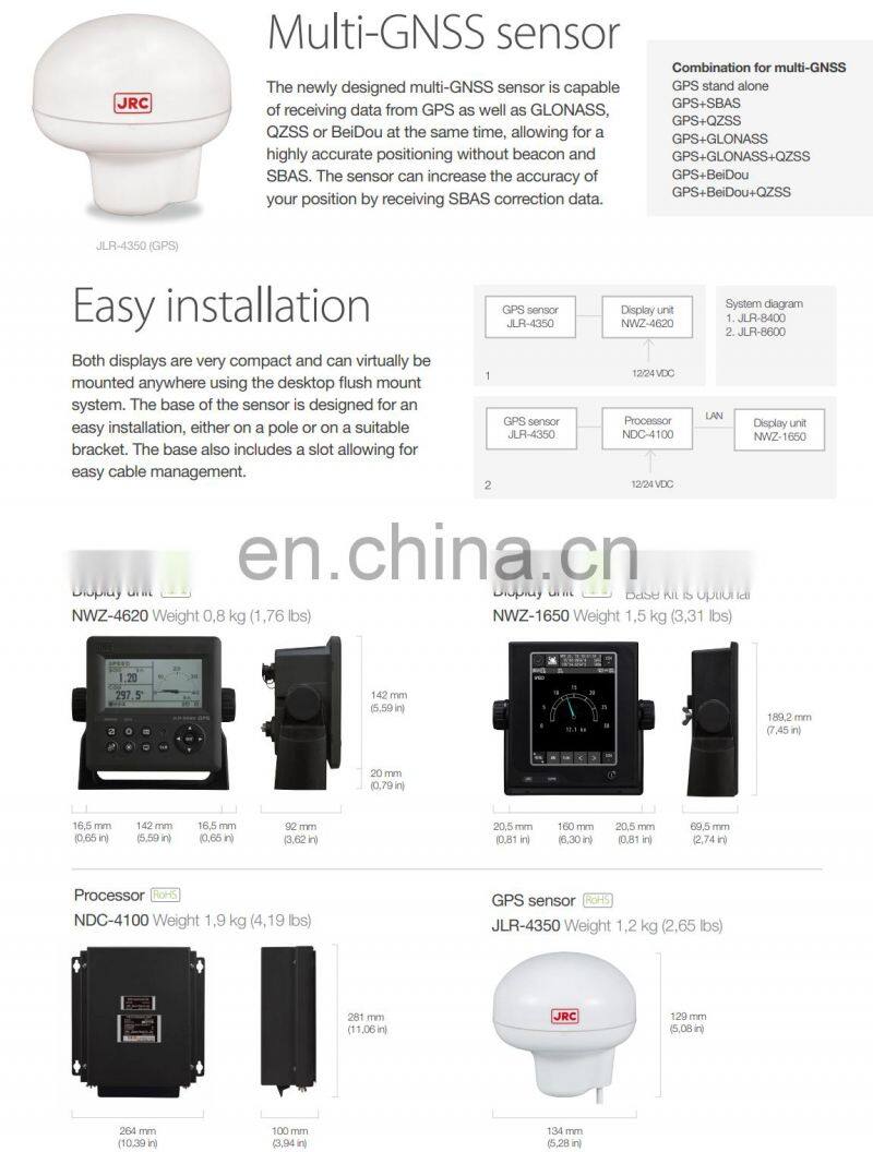 Marine electronics maritime navigation communication JRC JLR-8400 JLR-8600 IMO high accuracy nautical SBAS GPS GNSS navigator