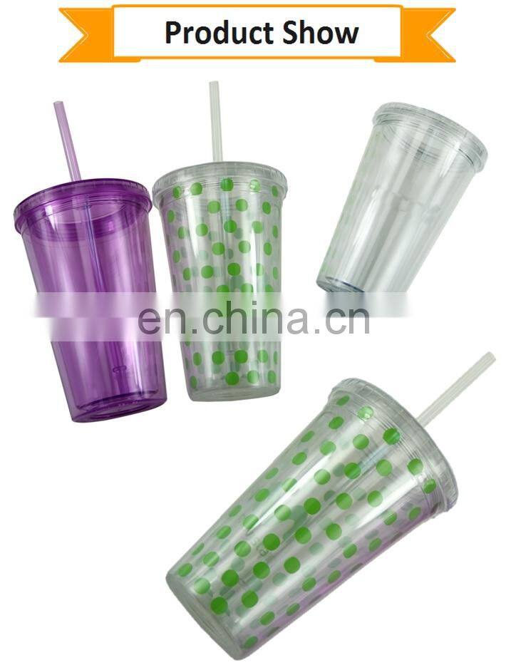 High Quality Acrylic Double Wall Plastic Boba Bubble Tea Cups PP Smoothie Juice Cups with Lids
