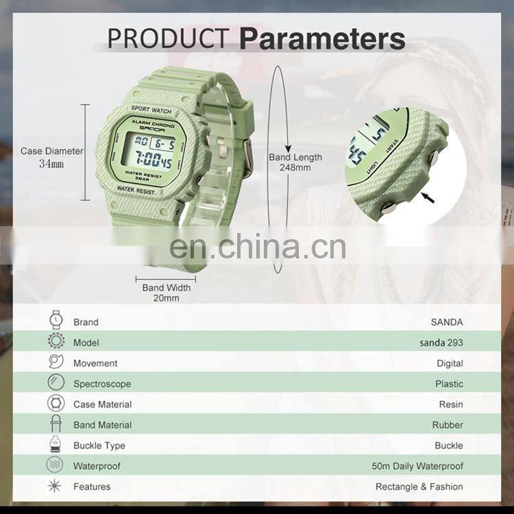 SANDA 293 Wholesale Custom Logo OEM Silicone Band Watches Waterproof Sports Outdoor Digital Ladies Watch