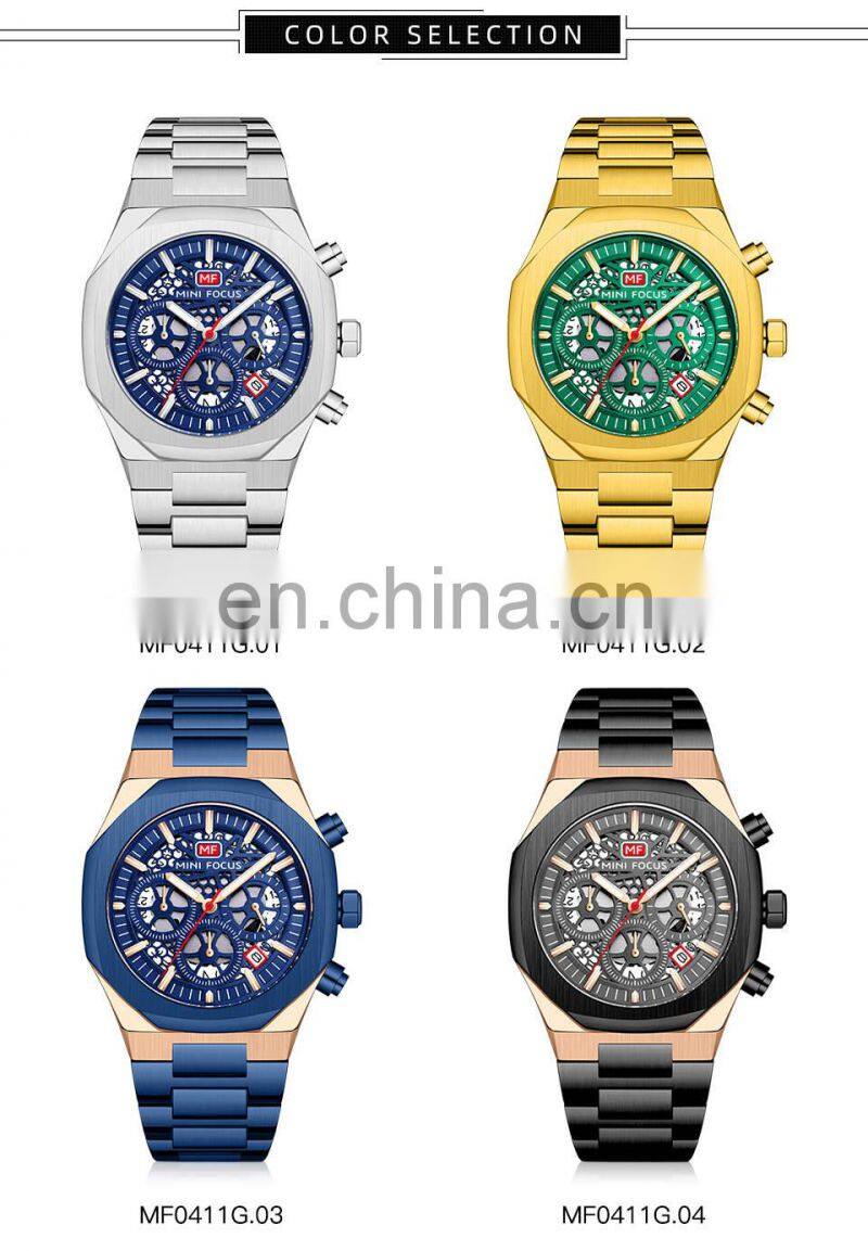 MINI FOCUS 0411G Mens Quartz Watches Stainless Steel Waterproof fashion luxury watches custom logo