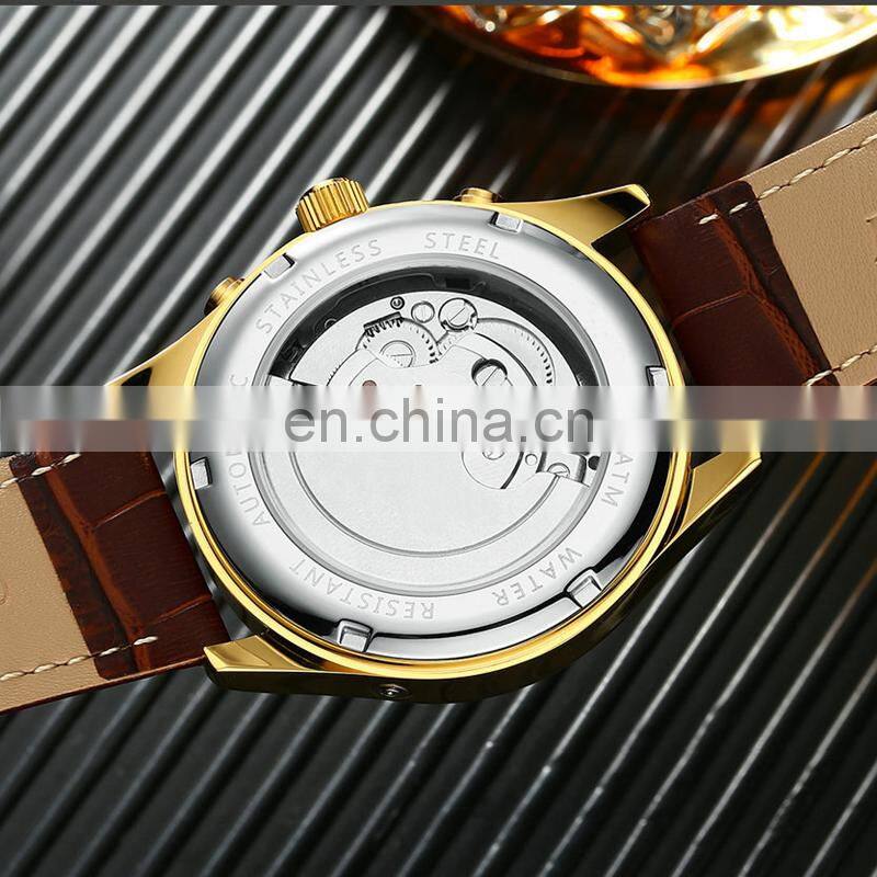 KINYUED J010 High End Mechanical Watches Leather Band Pendulum Automatic Movement Men Watch