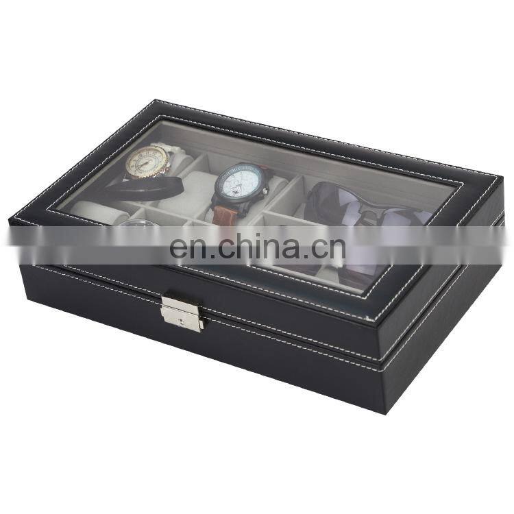 Multi-grids PU Leather Watch Storage Box Glasses Organizer Jewelry Bracelet Case Display Holder
