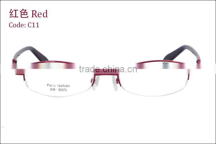 Fashion style women metal half frame eyeglasses frame with pattern temple with clear lenses