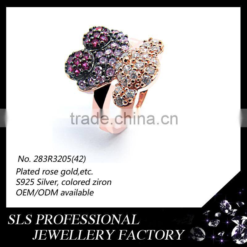 2015 new Cute Bear rose gold with colorful zircon rings nice indian costume jewellery-SLS
