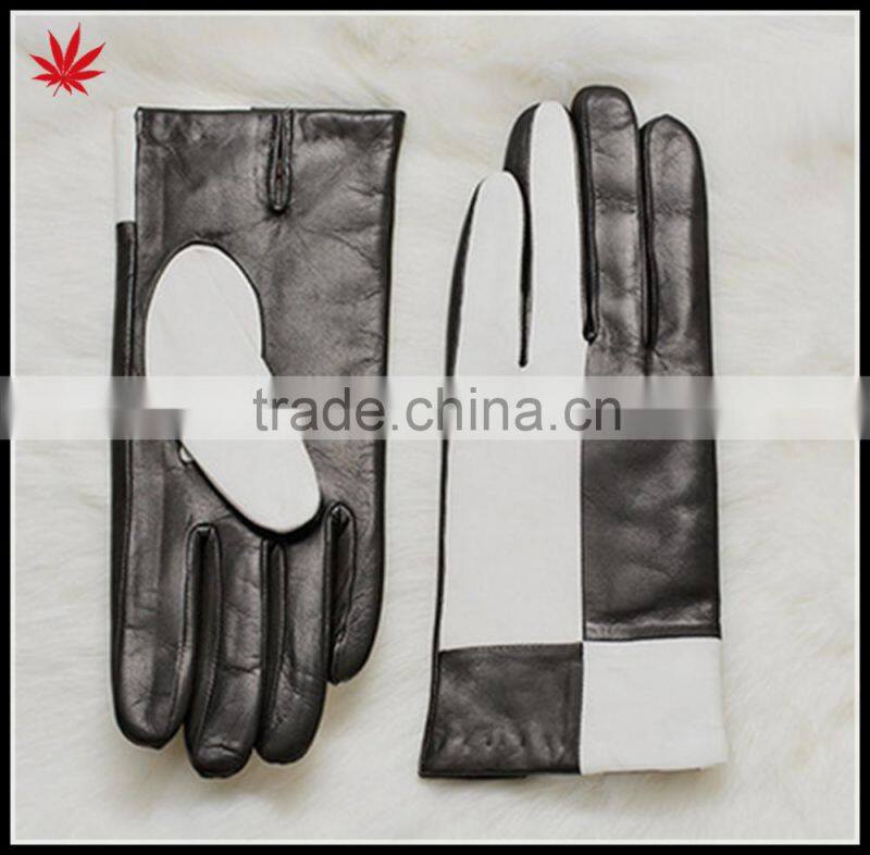 Ladies black and white sheepskin leather gloves touch gloves