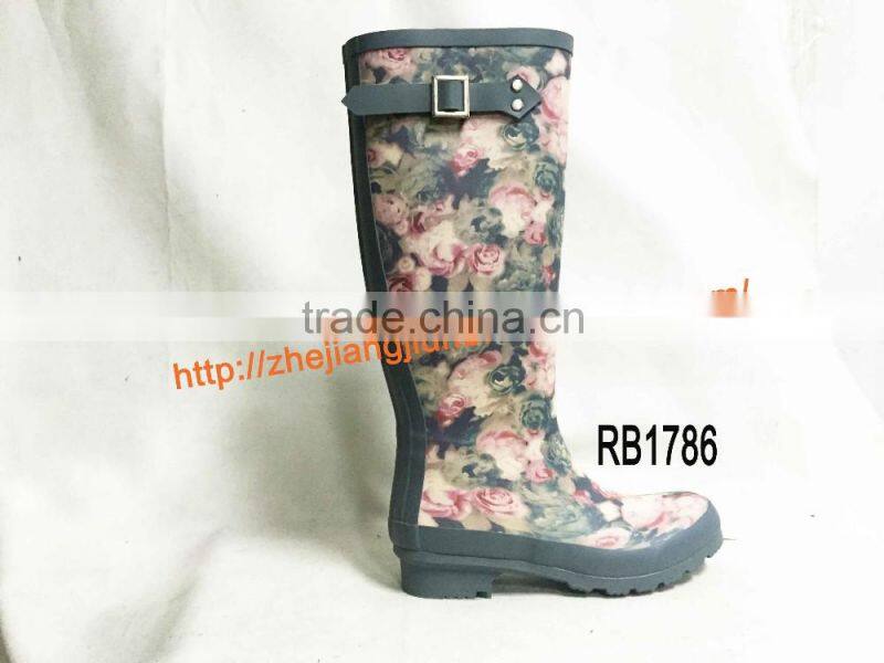Flower Printed Rubber Rain Boots for Women