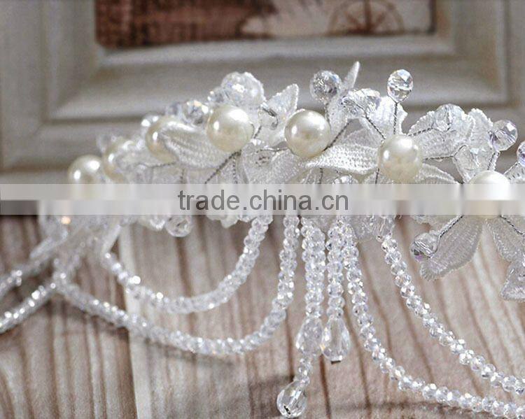 Women Wedding Party Hair Accessory Gold Headband Side Wave Metal Chain Headpiece Fashion Faux Pearl Beads Hair Jewelry Festival