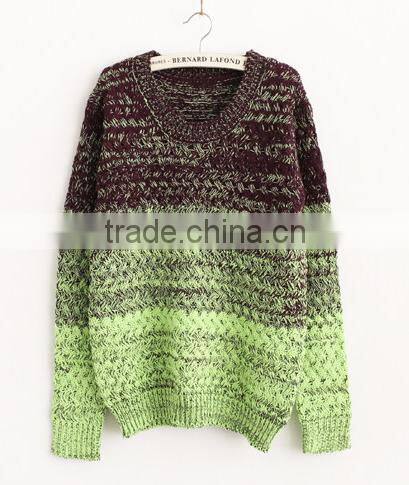 Gradual blending loose round neck sweater hedging women pullover