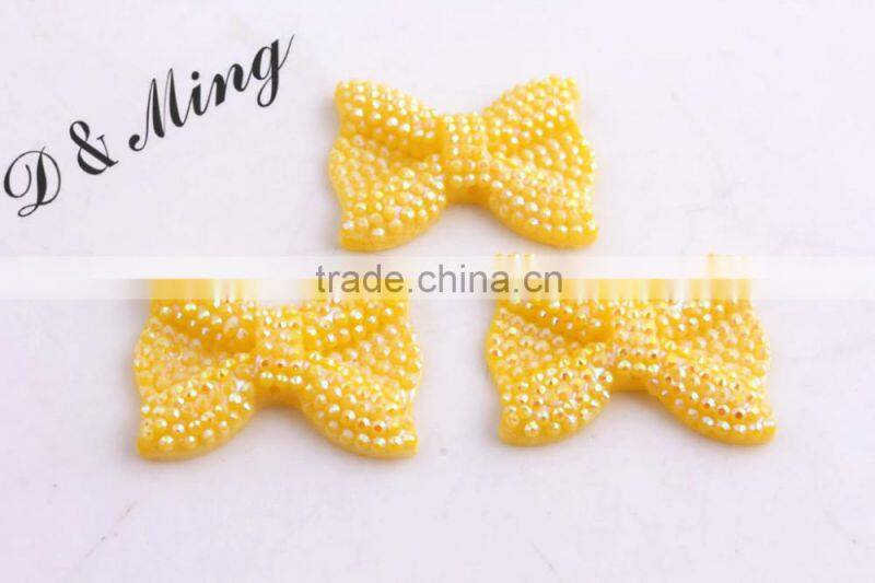 21x28MM Yellow AB Color Custom Color Accept Retail Sale High Quality Resin Rhinestone Bow Beads for Necklace Jewelry
