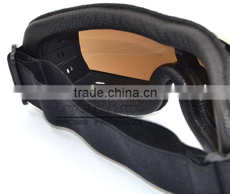 BJ-GT-011 New Arrival Adult Yellow Leather Goggles Glasses Vintage Motorcycle Helmet Eyewear