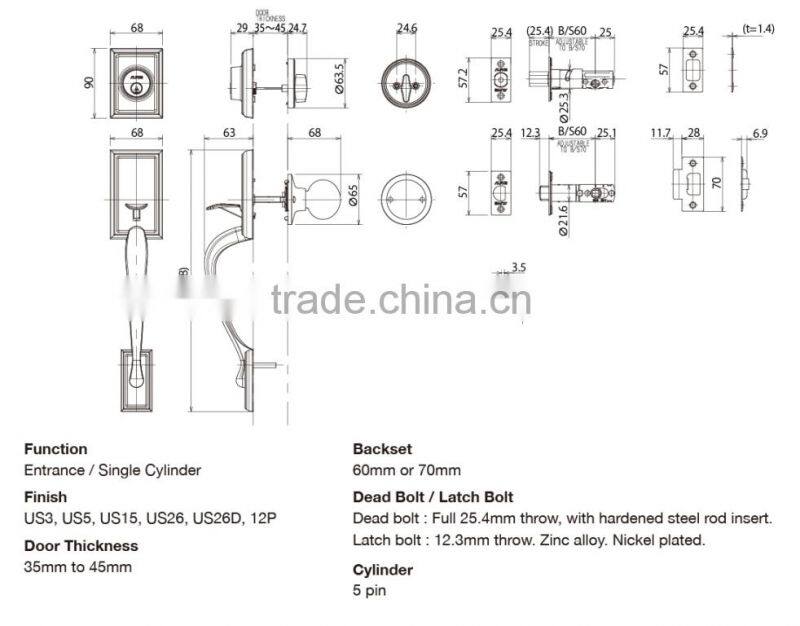 Japanese high quality and security classical handle lock for entrance, by ALPHA.