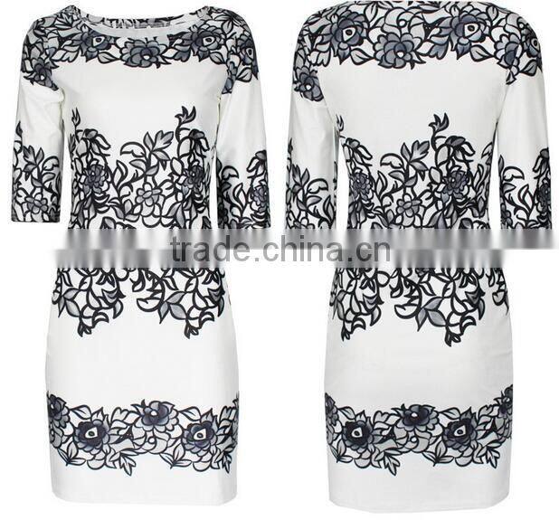 2016 Summer New Fashion Minimalist Brief Style Ladies Flowers Print Sexy Arabic Party Dress
