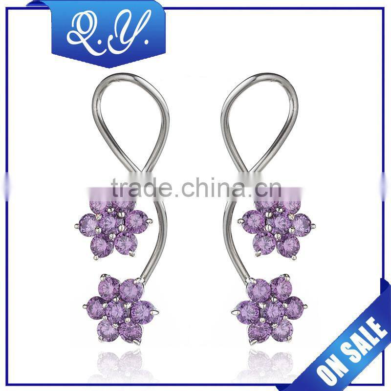 New Model Hot Sale Products Double Flower Design Hanging Ear Ring for Girls