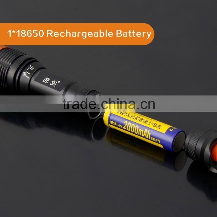 zoom function tactical flashlight aluminum LED torch light rechargeable flashlight