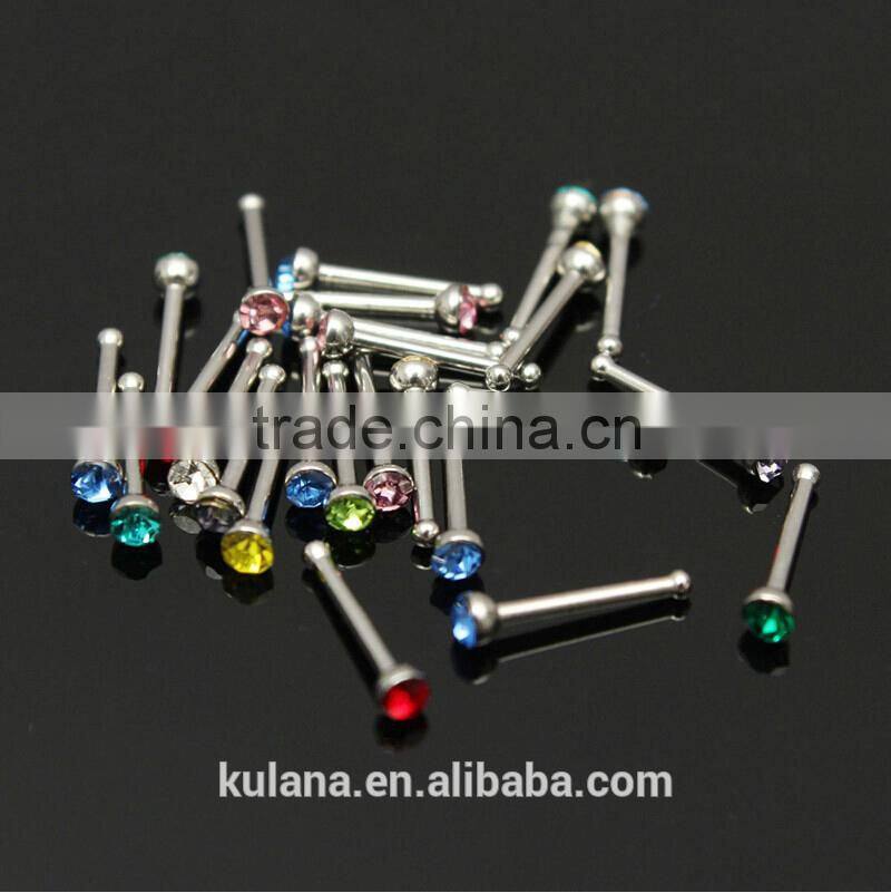 NR9117 Unusual I Shape Multicolor CZ Steel Nose Stud Piercing Jewelry Nose Ring
