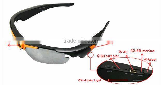 720P HD sunglasses camera with TV output, 5-megapixel HD sport glasses camera