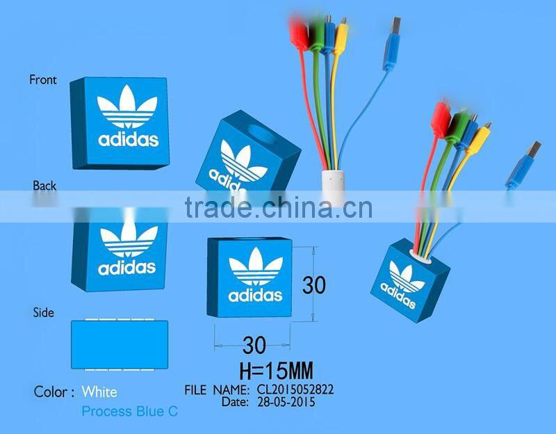 OEM+ODM+LOGO multi-function colorful flat usb charger cable 5/6 in 1 USB Charging Cable Mobile Phone Charger Adapter Cable