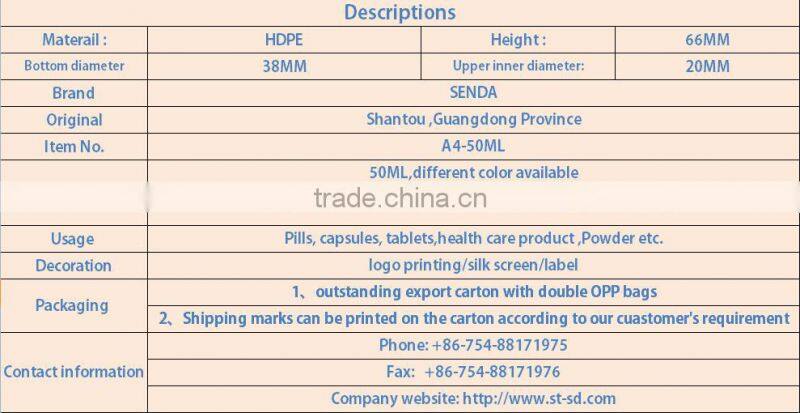 plastic tablet bottle 50ml, Pharmaceutical Industrial Use and Matte Surface Handling Tablet Bottles