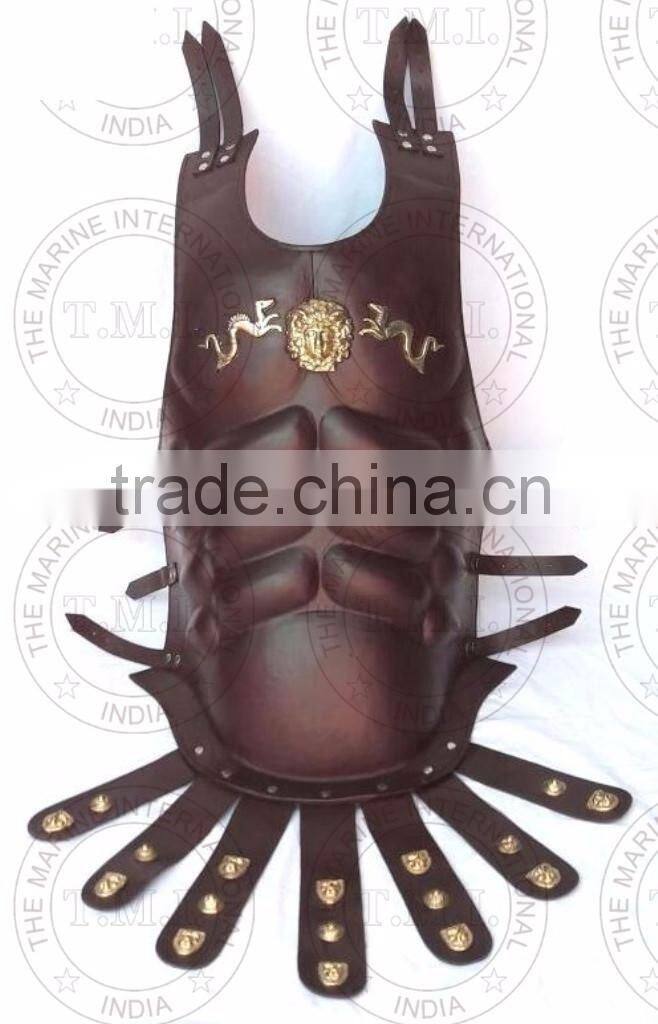 BROWN LEATHER MUSCLE ARMOR CUIRASS - GREEK MUSCLE ARMOUR LEATHER - COLLECTIBLE HALLOWEEN COSTUME