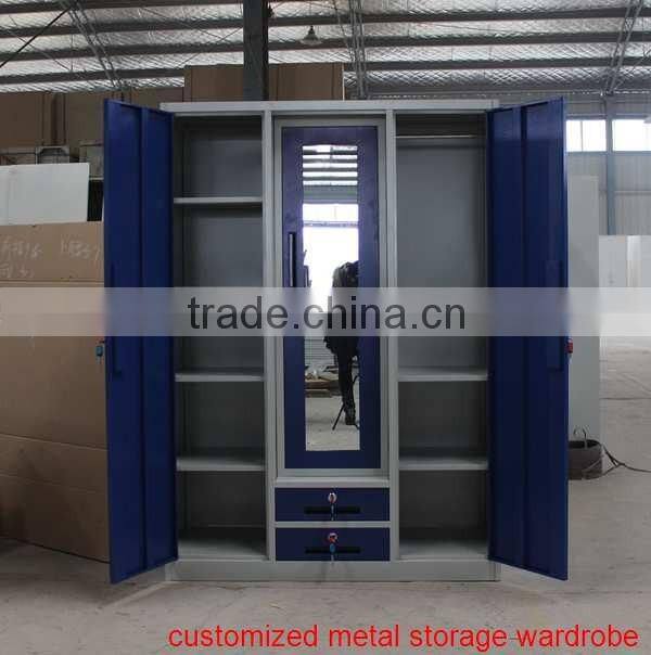 Luoyang high quality 3 door practical bedroom designer almirah wardrobe with mirro