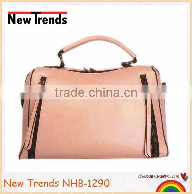 Fashion ladies bucket bag with two long zips on the face side