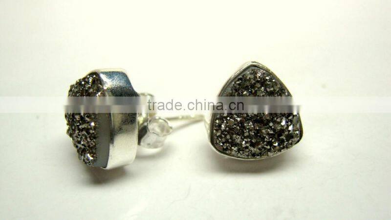 Coated Golden Dream Green Druzy Trillion Sterling Silver Jewelry, 925 Solid Sterling Silver Gemstone Ring,Designer Druzy Jewelry