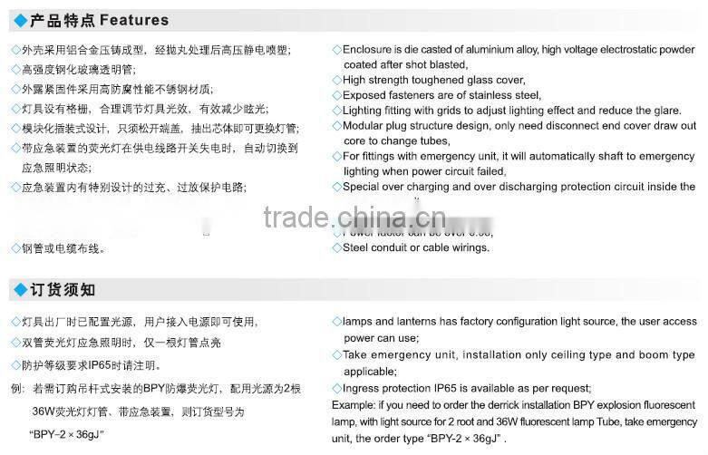 BPY Cheap fluorescent lamp 18W 36W LED Emergency Explosion Proof Light