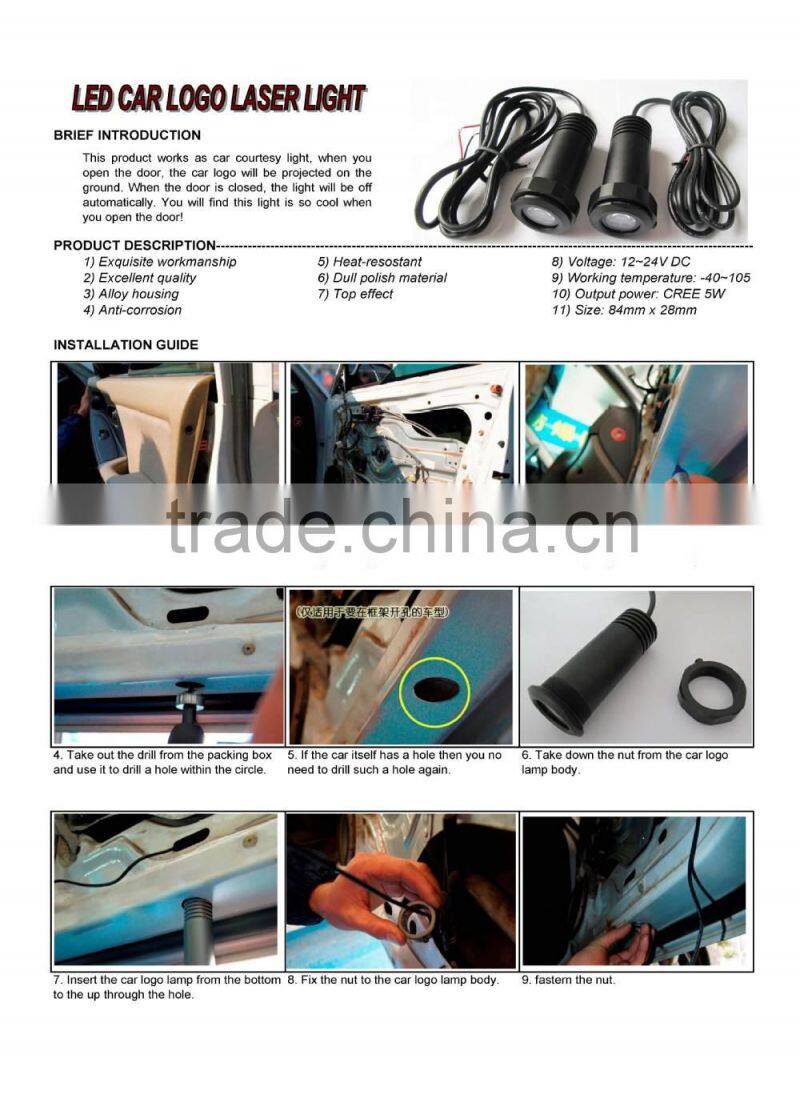 2015 hot products Factory directly LED logo door shadow projector light all all famous cars