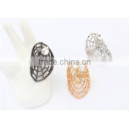 Stainless Steel Nail Rhinestone Big Cobweb Halloween Hollow Finger Ring Design