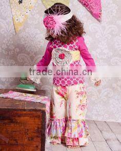 Yiwu koya christmas Stripes Outfit Kids Winter Boutique Giggle Moon Remake outfit with pant Ruffle adorable Baby Girl Outfit