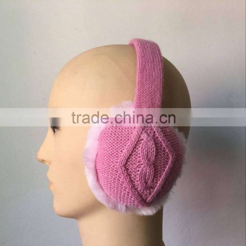 Adult unisex knitted earmuff fur with geometric pattern for male and female outdoor active wearing accessories