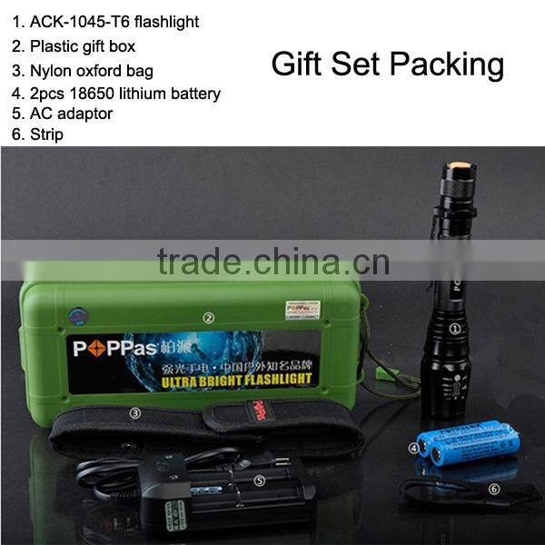 Hot Sale V2-858 18650 battery rechargeable long distance torch xm-l T6 led waterproof battery operated lights