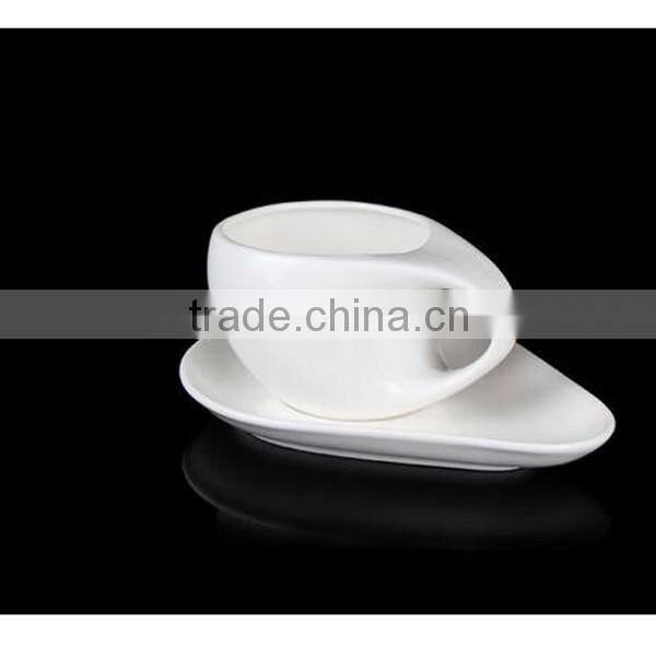 Novel design white porcelain ceramic coffee cup and saucer