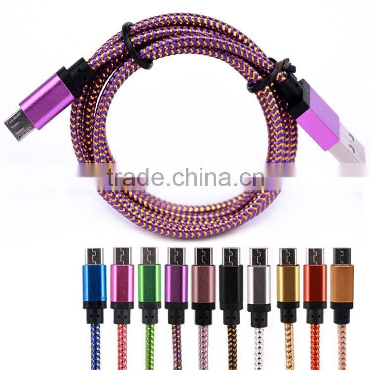 Newest Durable Metal Braided USB Cable V8 Android Mini Short USB Cable Charging for Smartphone