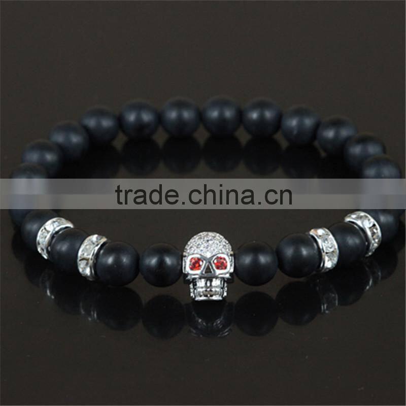 kjl-cst5 New design charm gold/silver skull head men bracelet natural 8mm matte grind stone beads women bracelet as a gift