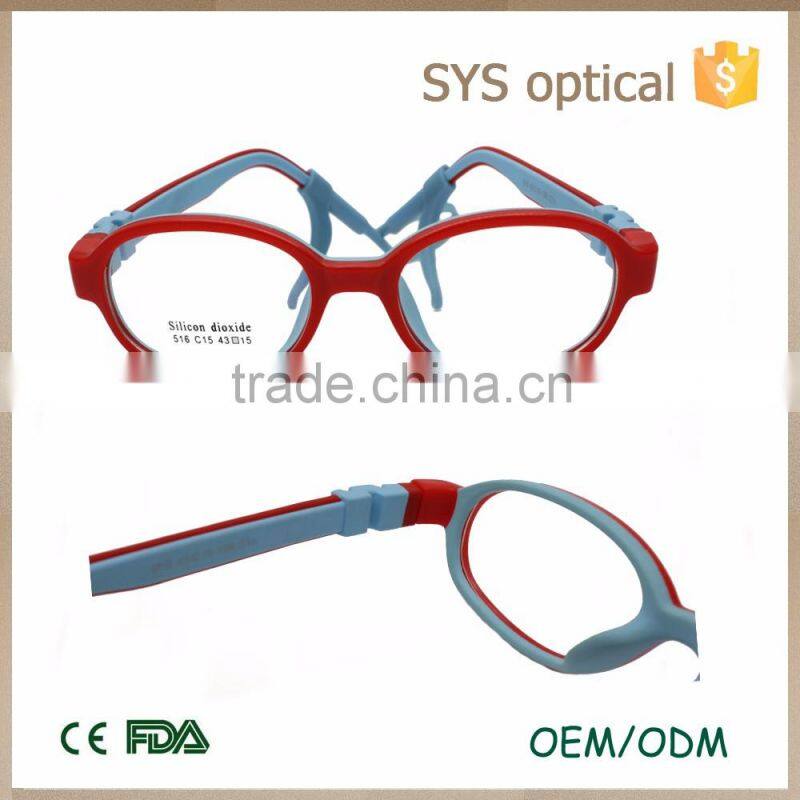Newest design double color with safety rope children optical frame ,lively color replaceable temple baby optical frame